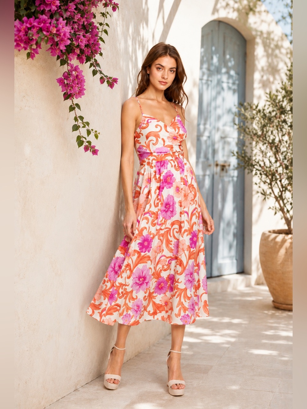 Flying Tomatoe VACAY BLOOM WOVEN MIDI DRESS Medium - Picture 1 of 7